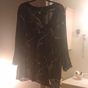 Ashley Stewart Black and Gray Sheer Blouse